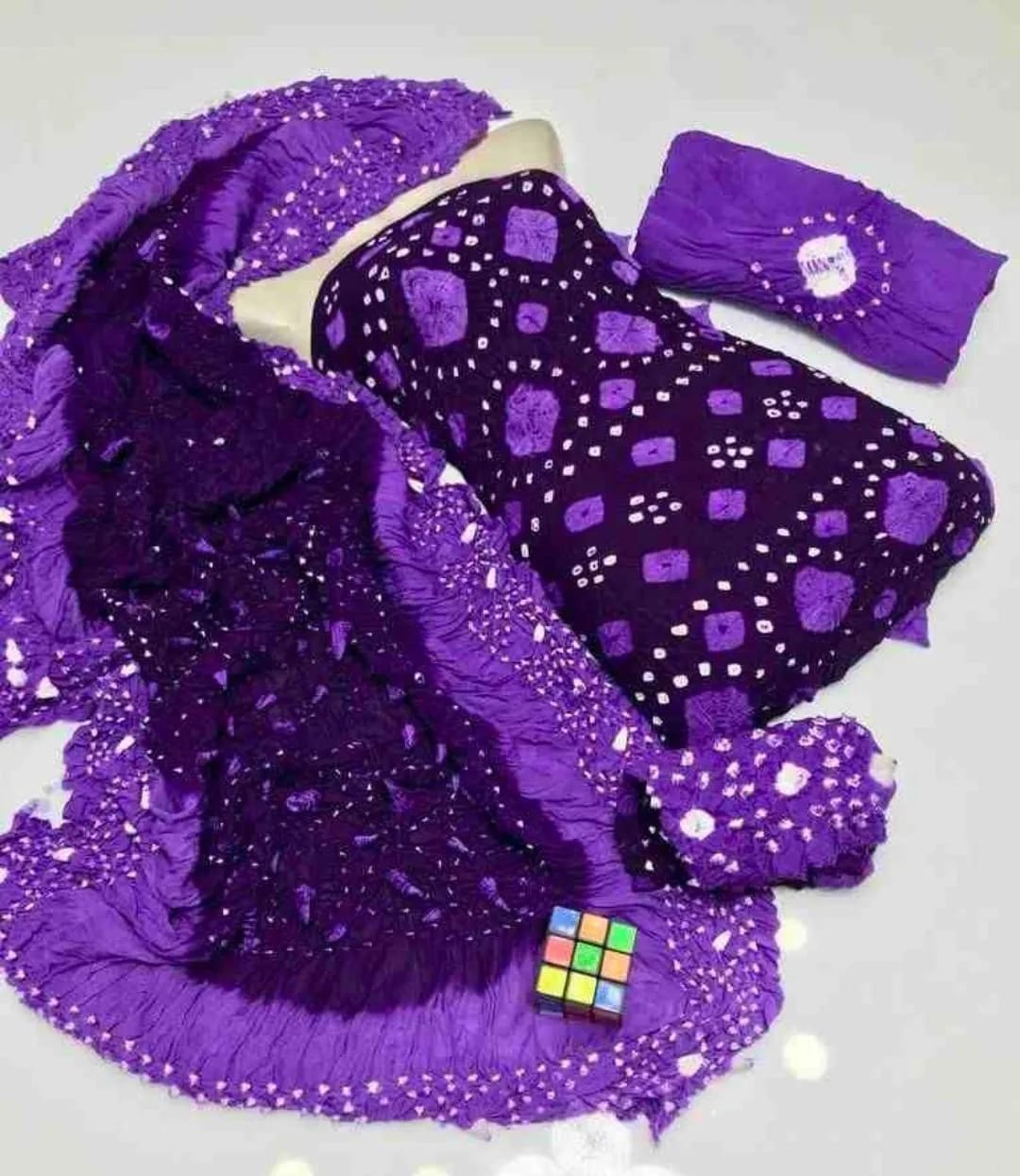 Purple Printed 3-Piece Unstitched Suit - Fabric Flatlay