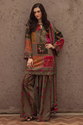 3-Piece Printed Lawn Suit Brown Floral Eid Wear