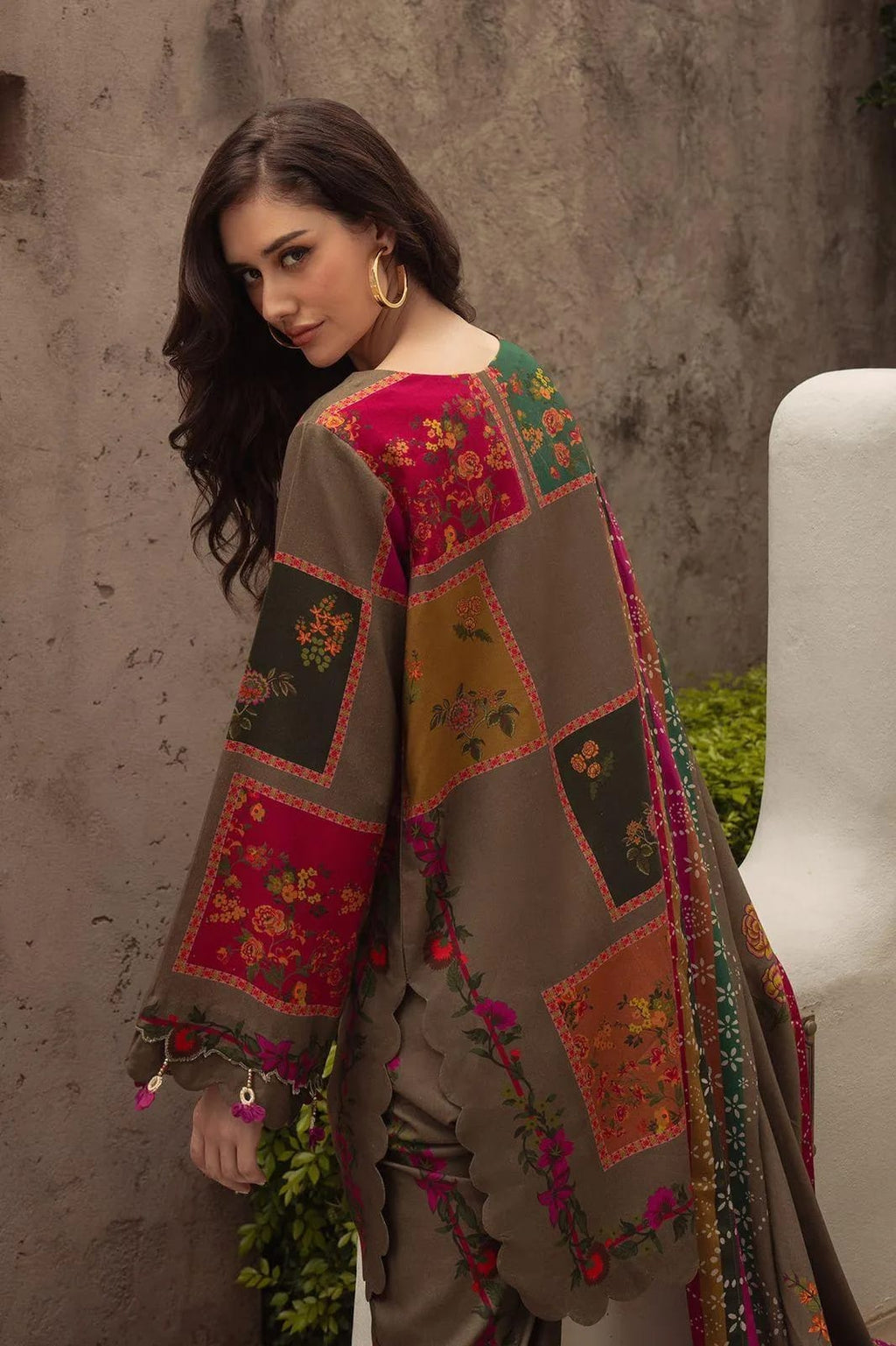 3-Piece Printed Lawn Suit Brown Floral Eid Wear
