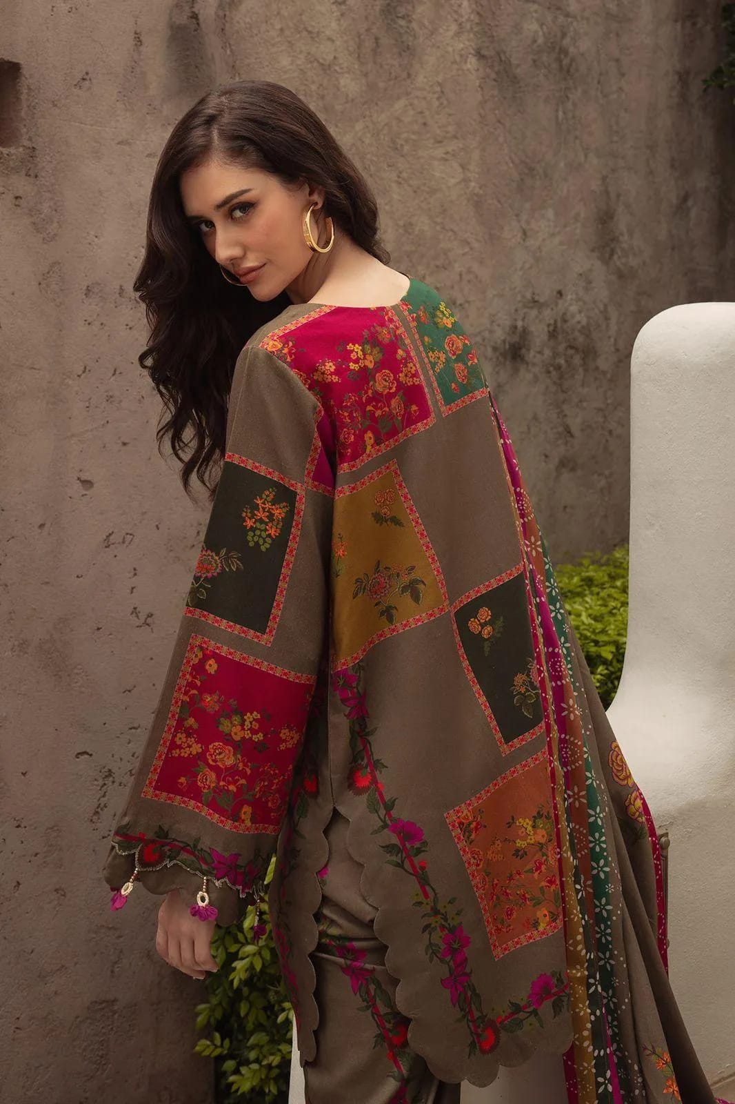 3-Piece Printed Lawn Suit Brown Floral Eid Wear